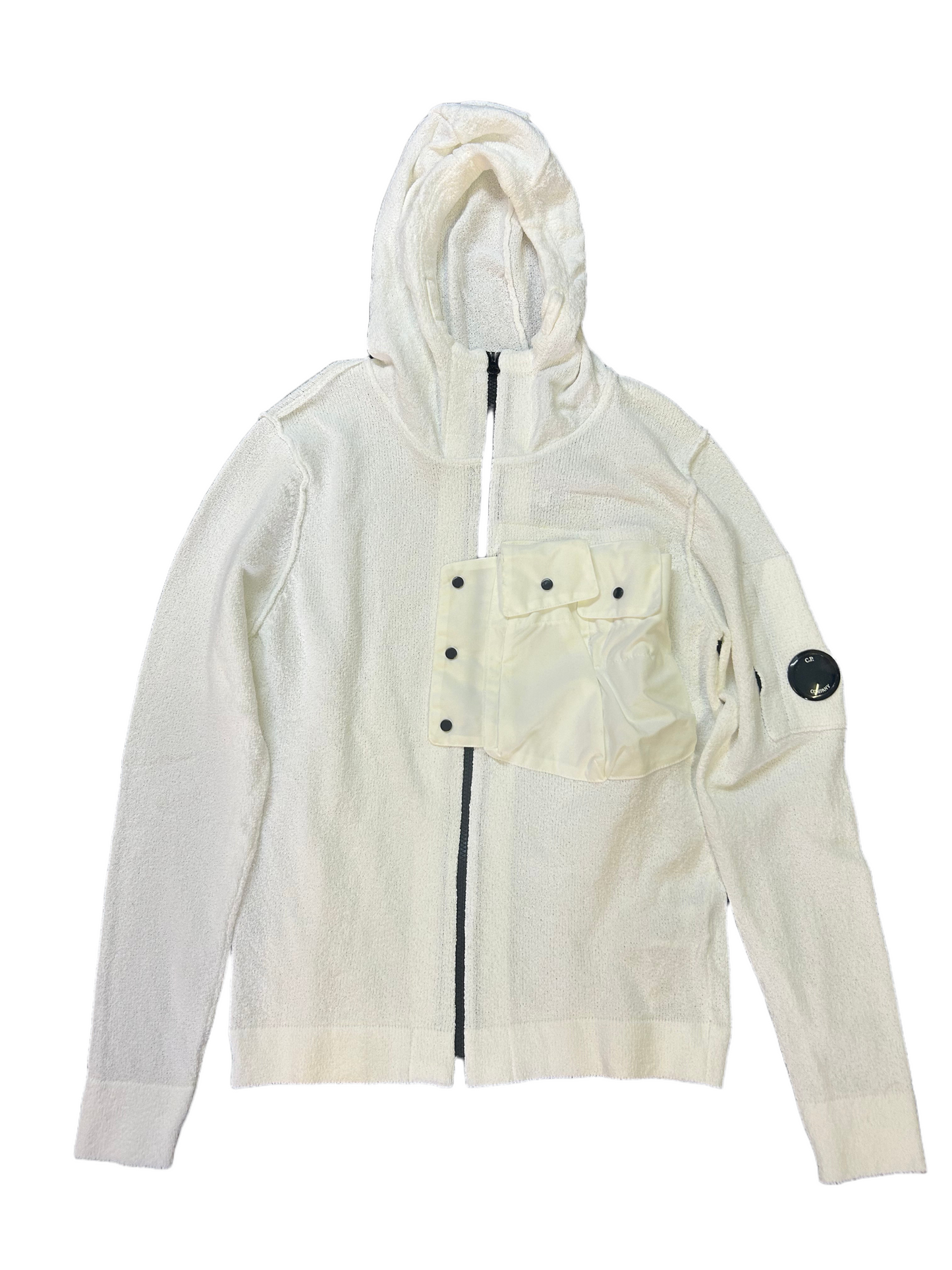 Cp Company Sponge Knit Lens Hooded Sweatshirt In Optic White