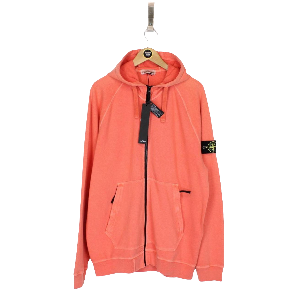 Stone Island Garment Dyed Full Zip Hoodie In Orange