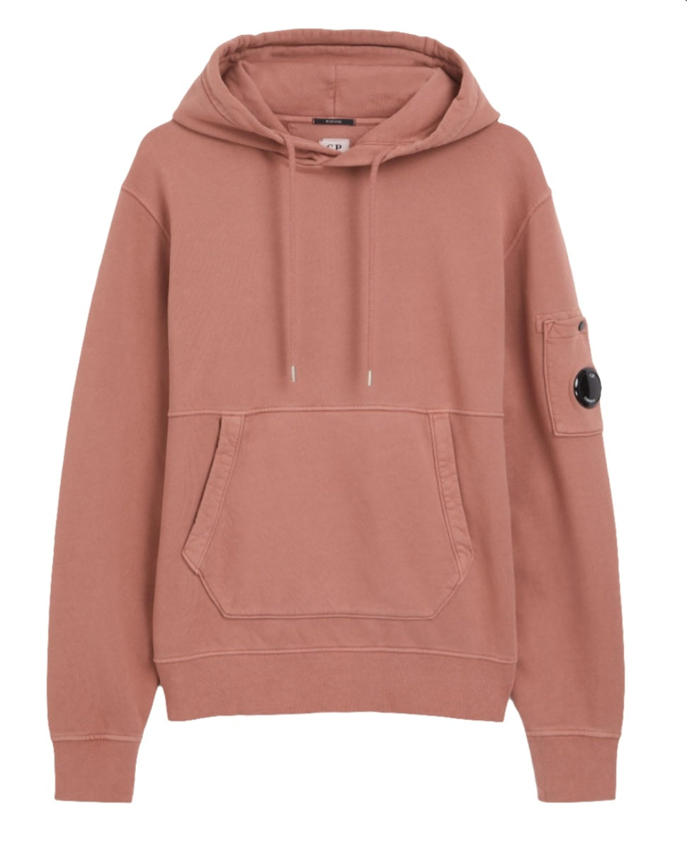 Cp Company Garment Dyed Overhead Lens Hoodie In Cedar Wood