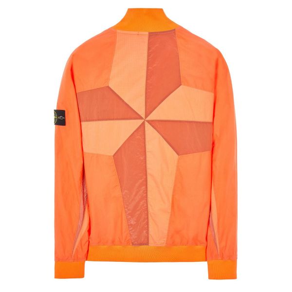 Stone Island Nylon Cotton Ripstop Star Inlay Garment Dyed Bomber Jacket In Orange