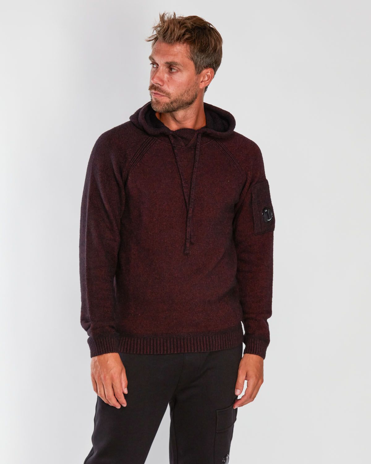 Cp Company Wool Blend Hooded Fleece Knit In Bordeaux