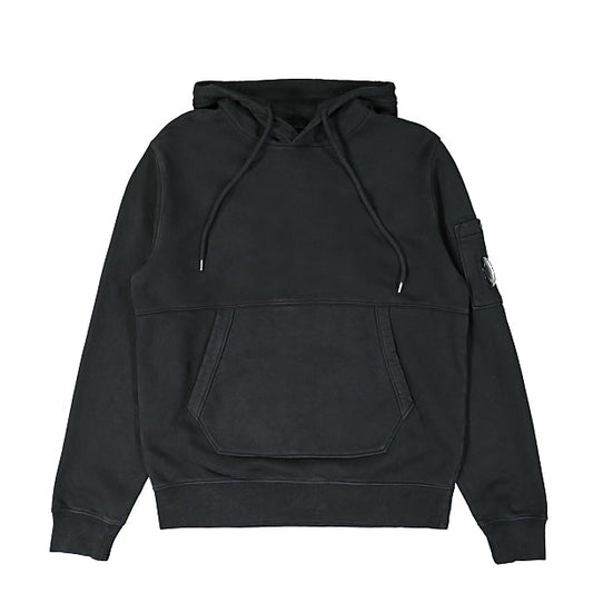 Cp Company Garment Dyed Overhead Lens Hoodie In Black