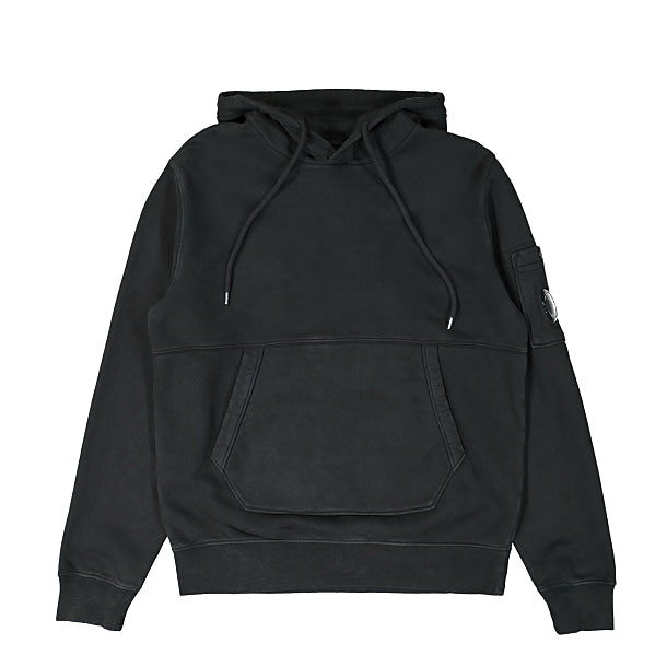 Cp Company Garment Dyed Overhead Lens Hoodie In Black