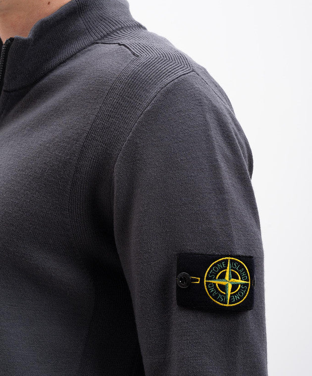 Stone Island Virgin Wool Quarter Zip Sweatshirt Dark Grey