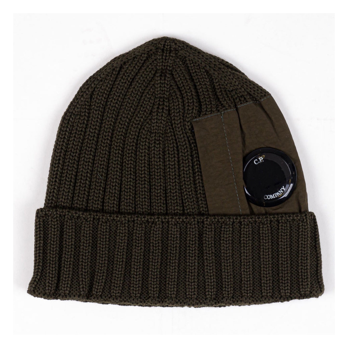 Cp Company Extrafine Merino Wool Mixed Lens Beanie In Ivy Green
