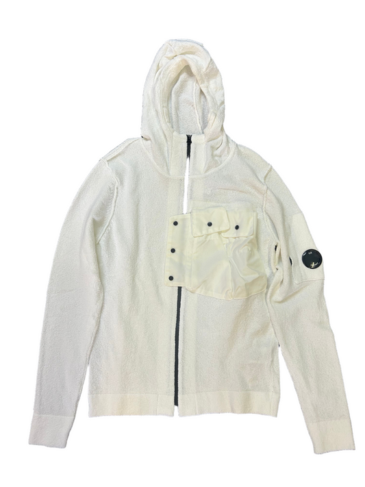 Cp Company Sponge Knit Lens Hooded Sweatshirt In Optic White