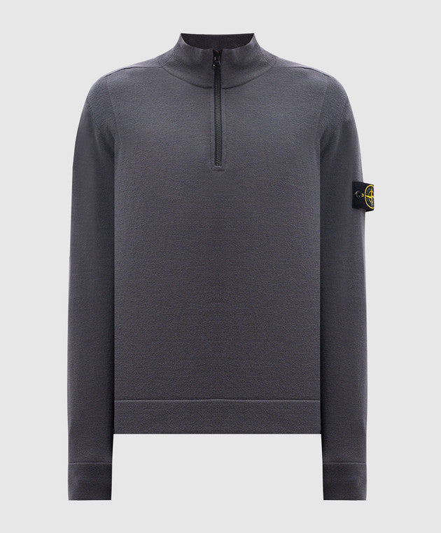 Stone Island Virgin Wool Quarter Zip Sweatshirt Dark Grey