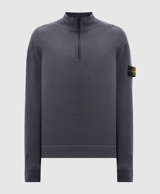 Stone Island Virgin Wool Quarter Zip Sweatshirt Dark Grey