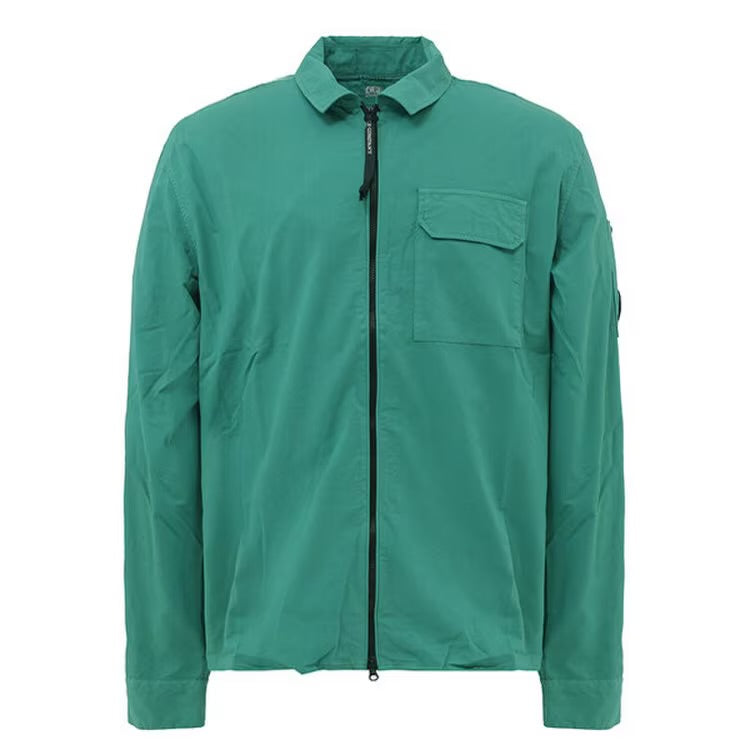 Cp Company Gabardine Full Zip Lens Shirt In Frosty Green