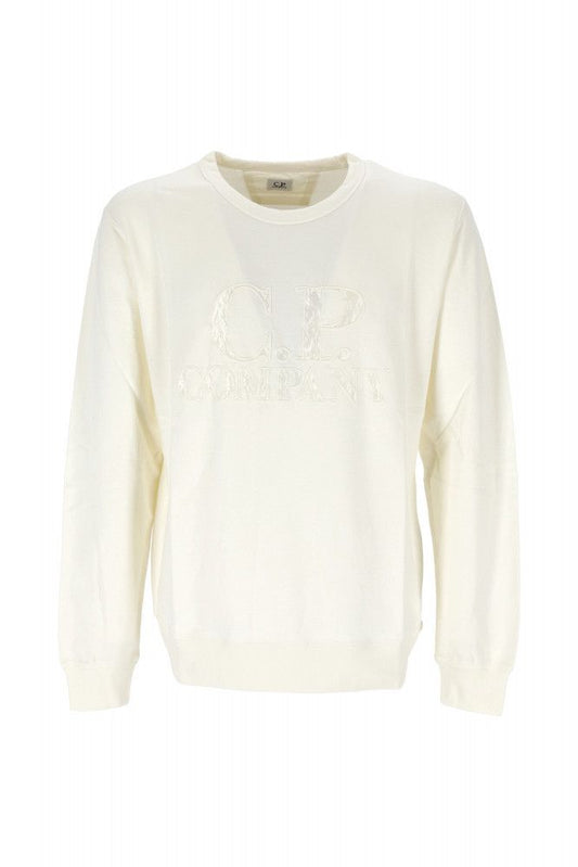 Cp Company Light Fleece Embroidered Big Logo Sweatshirt in White