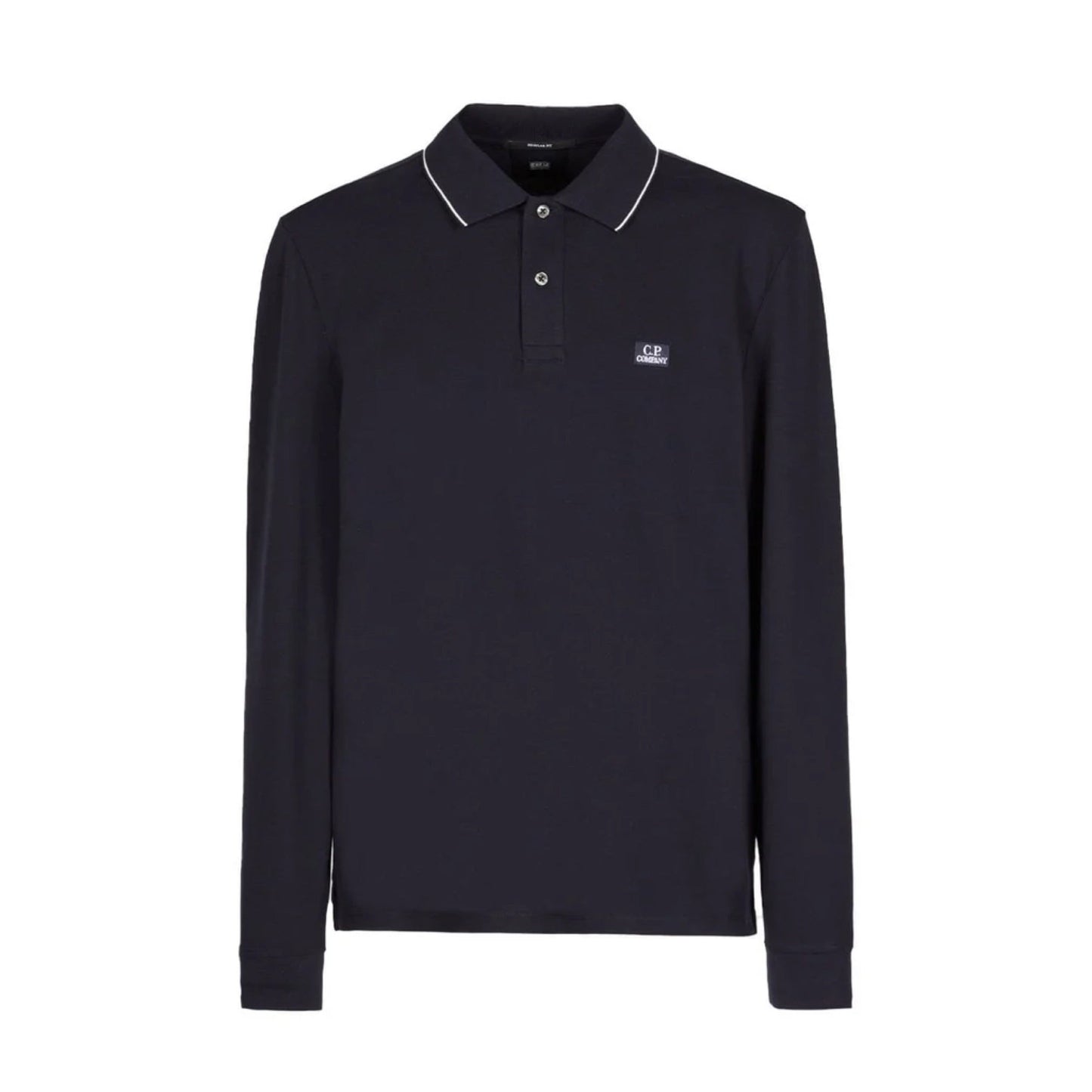 Cp Company 070A Slim Fit Long Sleeve Stretch Piquet Polo Shirt in Navy