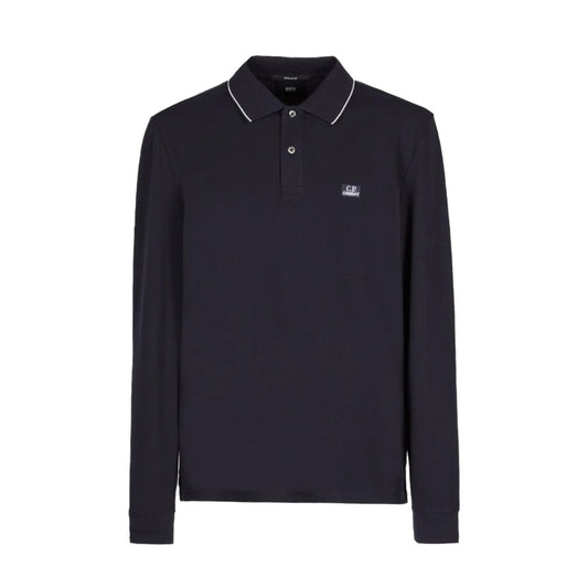 Cp Company 070A Slim Fit Long Sleeve Stretch Piquet Polo Shirt in Navy