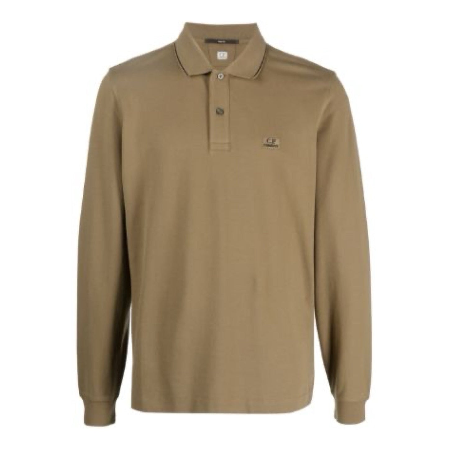 Cp Company 070A Slim Fit Long Sleeve Stretch Piquet Polo Shirt in Butternut Brown