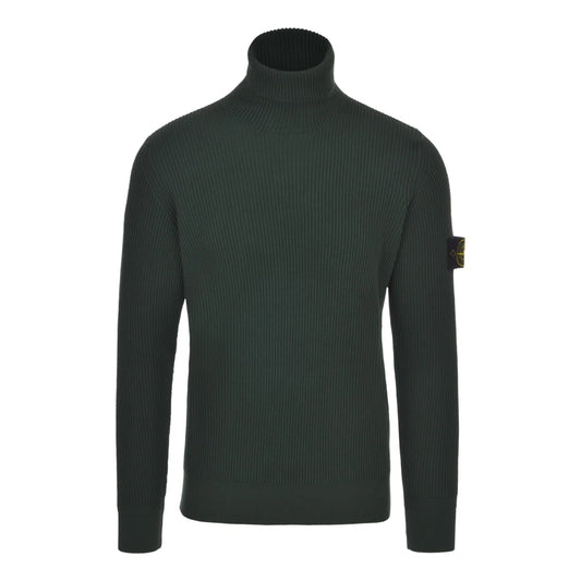 Stone Island Turtle Neck Ribbed Wool Sweatshirt Khaki