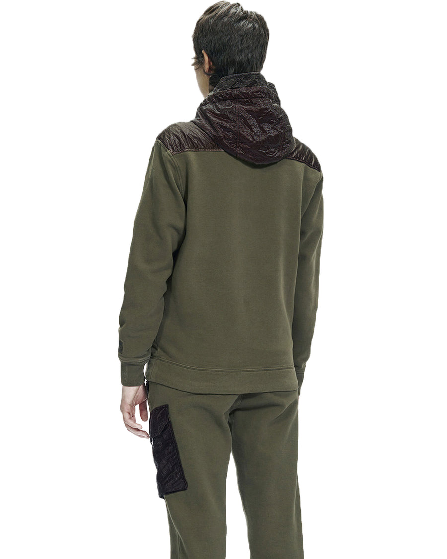 Cp Company Diagonal Fleece Overhead Hoodie In Ivy Green