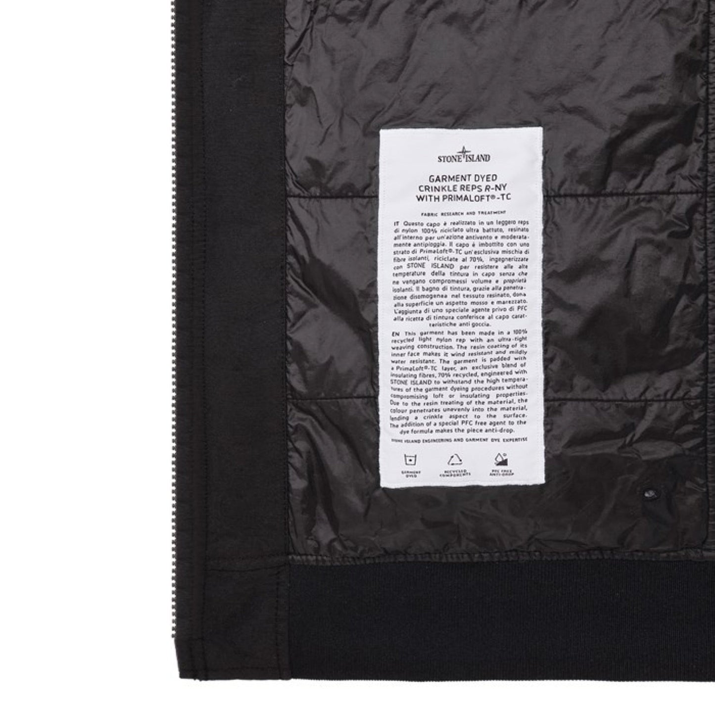 Stone Island Garment Dyed Crinkle Reps R-Ny Primaloft Bomber Jacket in Black