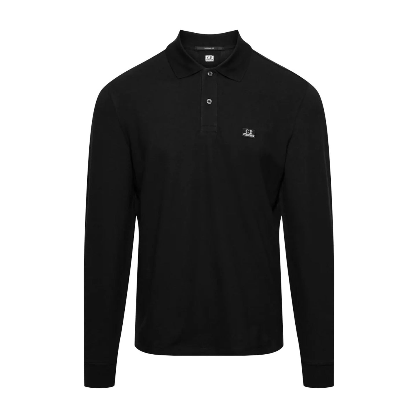 Cp Company 100A Stretch Piquet Long Sleeve Polo Shirt in Black