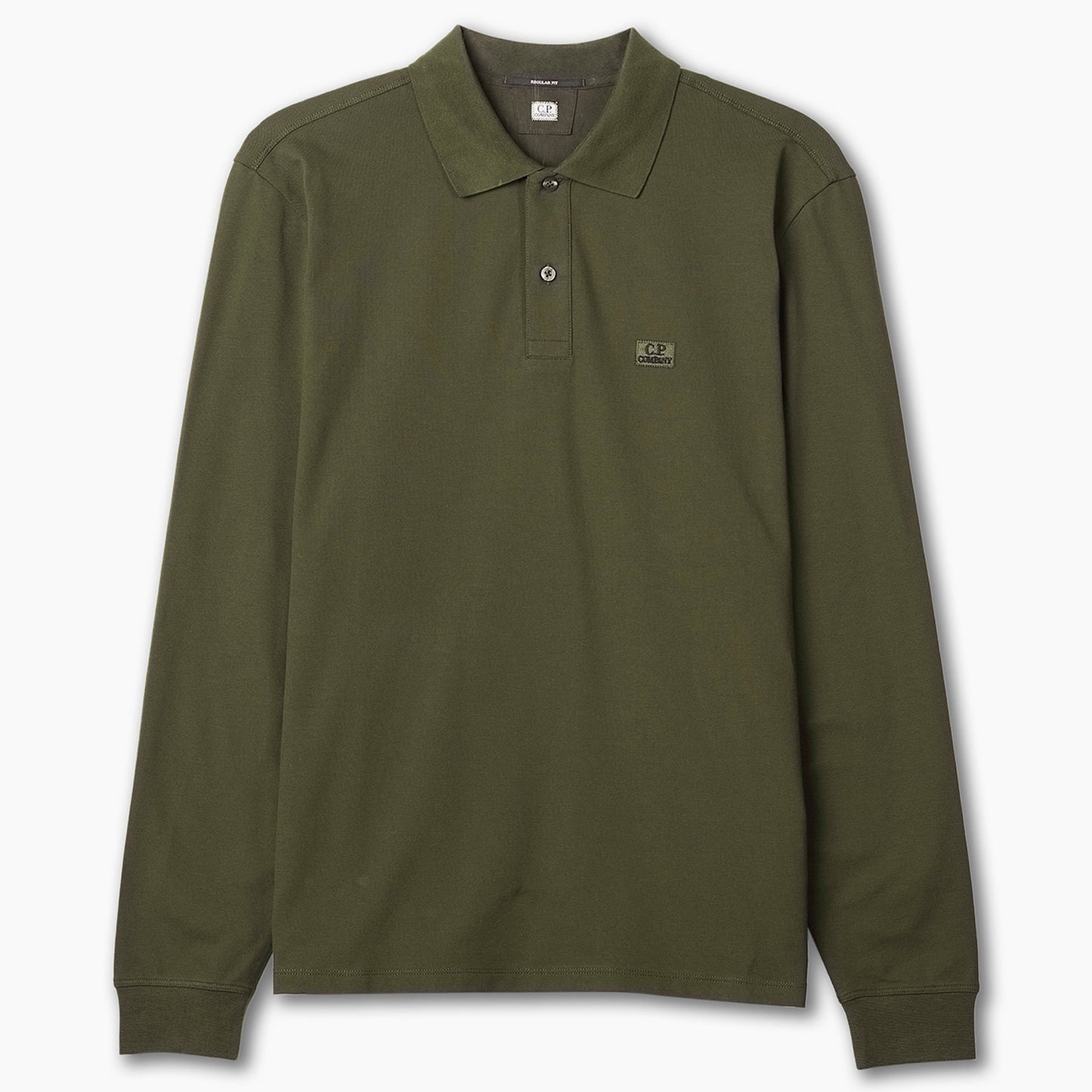Cp Company 100A Stretch Piquet Long Sleeve Polo Shirt in Ivy Green