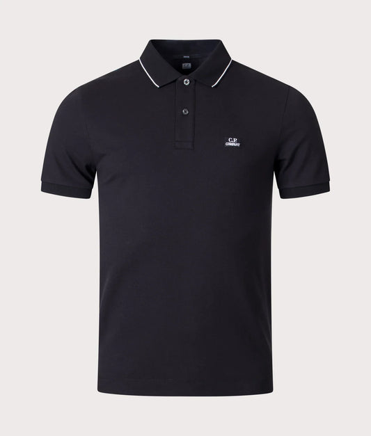 Cp Company 052A Stretch Piquet Slim Fit Polo Shirt in Black