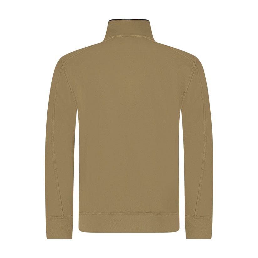 Cp Company Light Fleece Quarter Zip Lens Sweatshirt in Butternut Brown