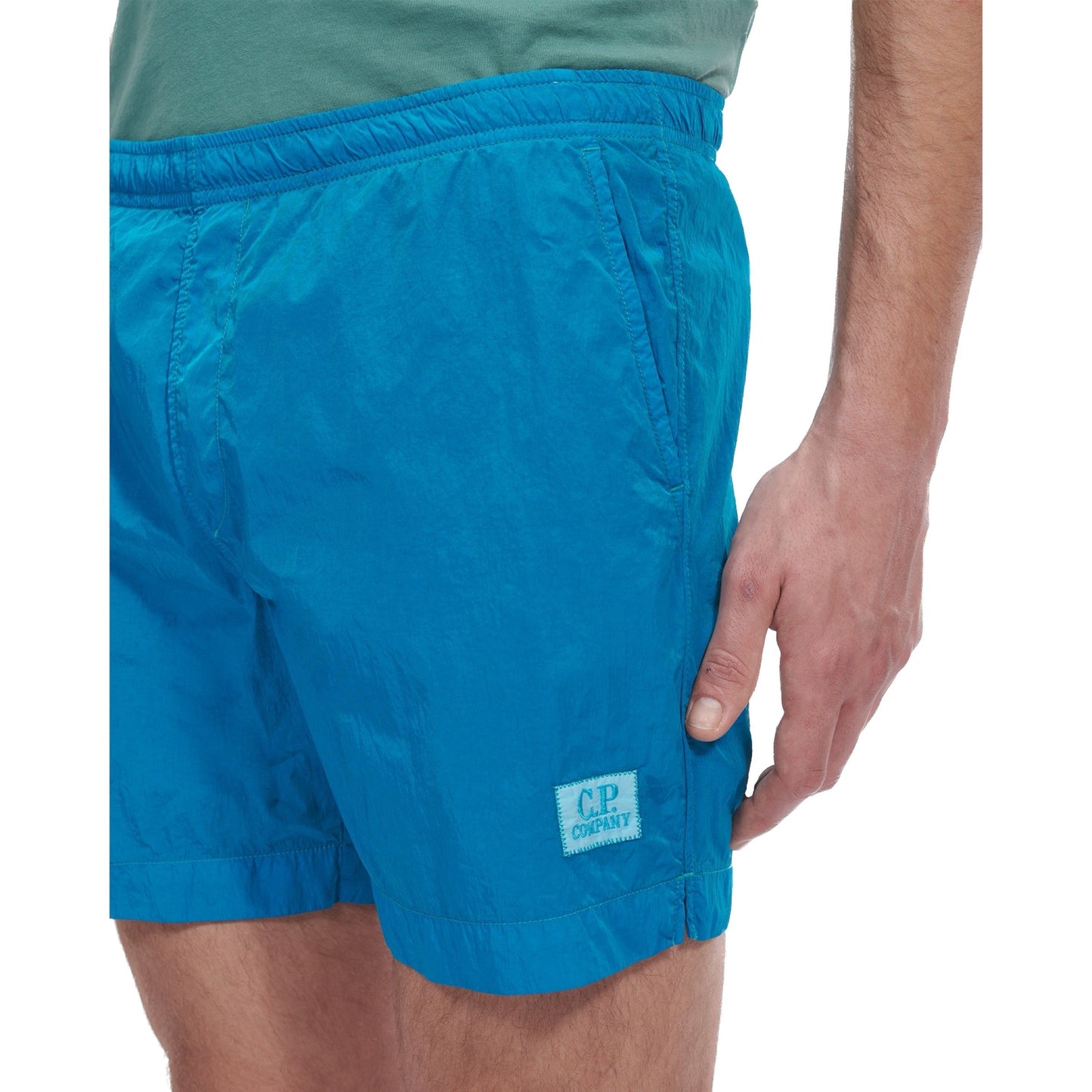 Cp Company Eco-Chrome R Stitch Logo Swim Shorts Tile Blue