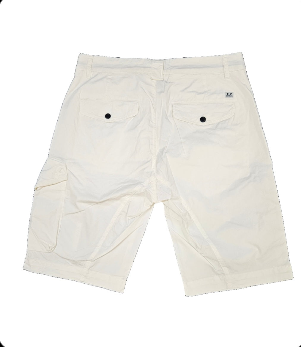 Cp Company Twill Stretch Cargo Shorts In White