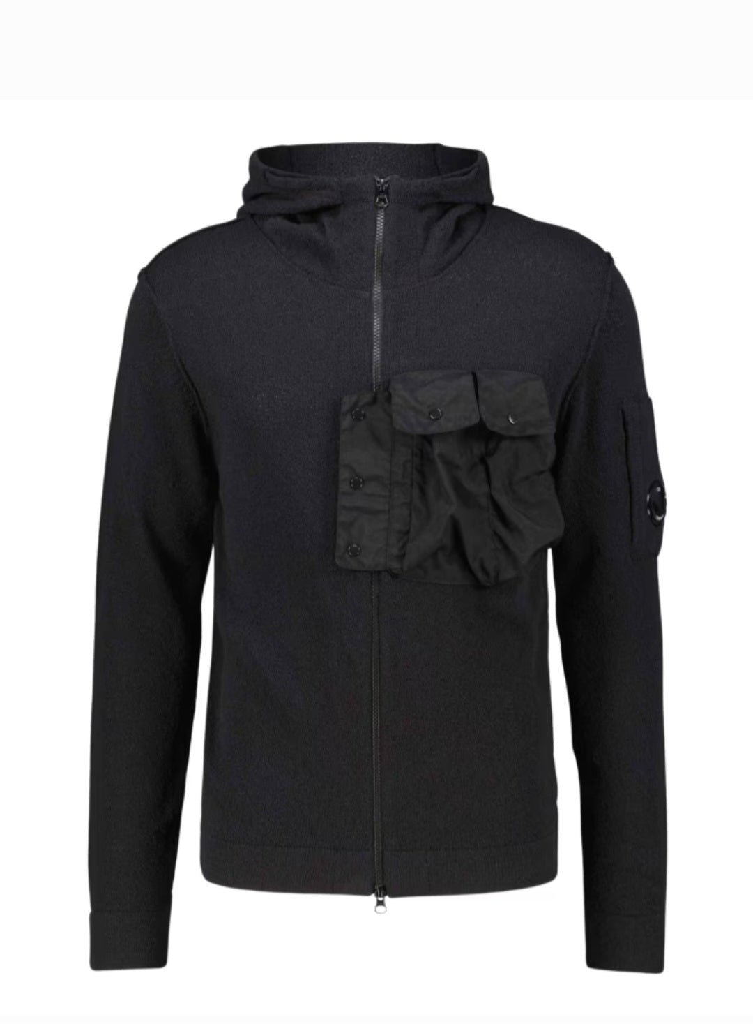 Cp Company Sponge Knit Lens Hooded Sweatshirt In Black