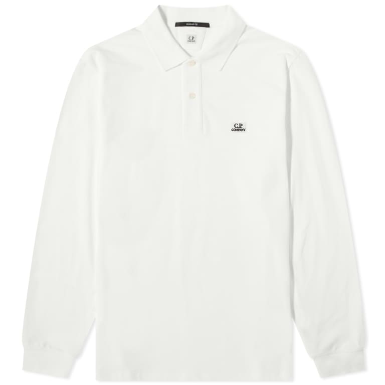 Cp Company Regular Fit Long Sleeve Polo Shirt In White