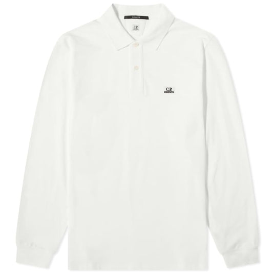 Cp Company Regular Fit Long Sleeve Polo Shirt In White