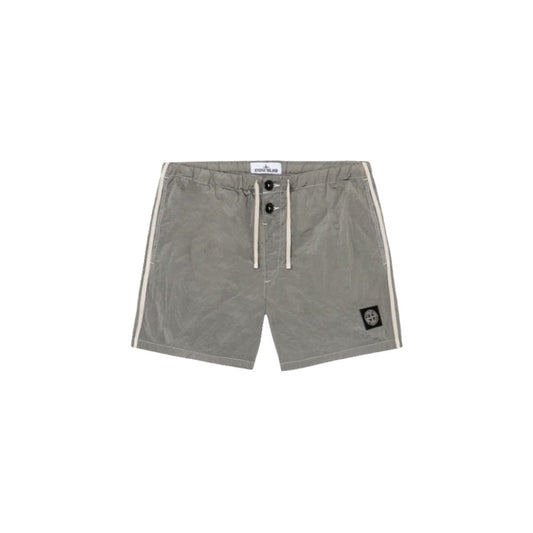 Stone Island Button Nylon Metal Swimshorts In Pearl Grey