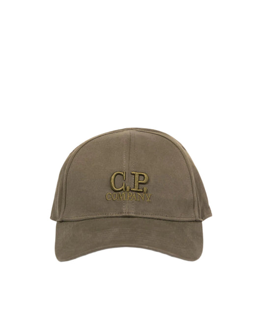Cp Company Gabardine Logo Cap In Ivy Green