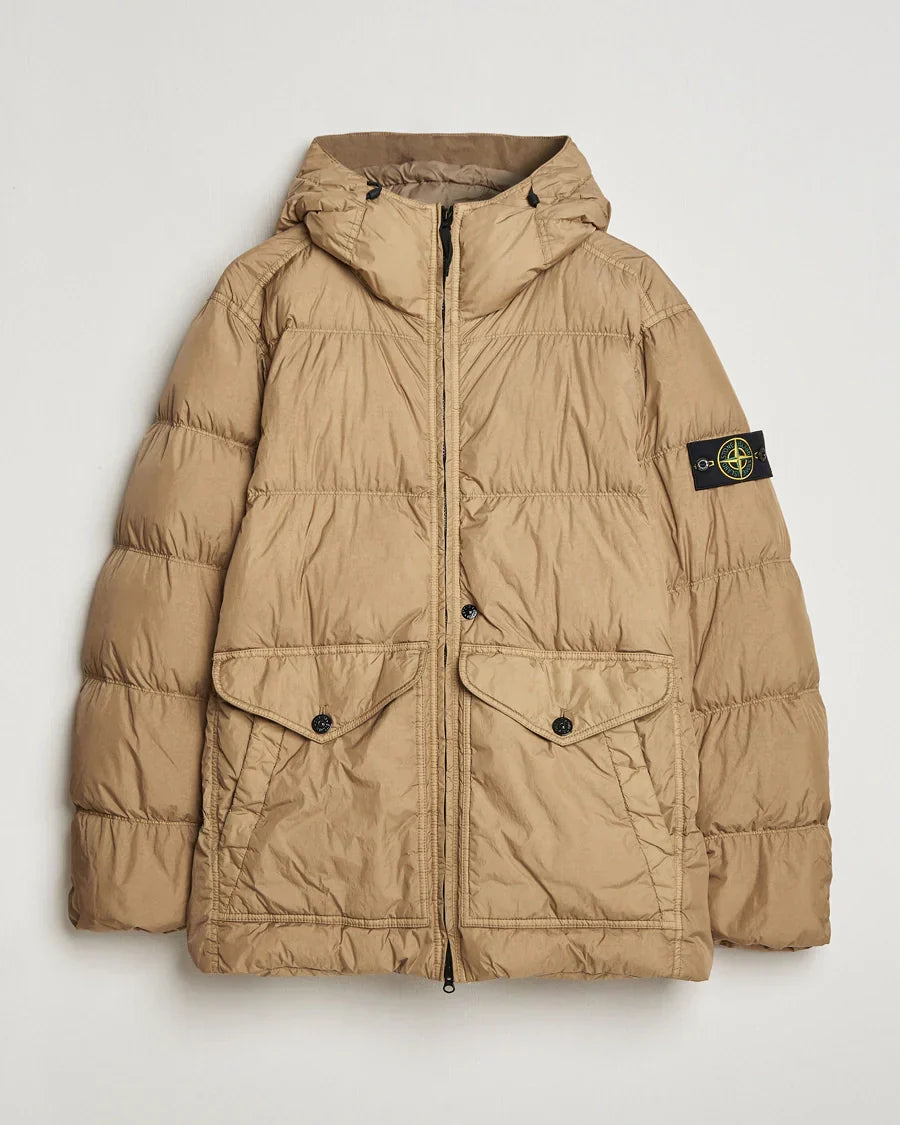 Stone Island Garment Dyed Crinkle Reps R-Ny Down Jacket In Light Brown