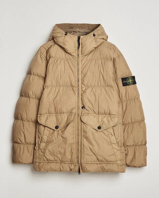 Stone Island Garment Dyed Crinkle Reps R-Ny Down Jacket In Light Brown