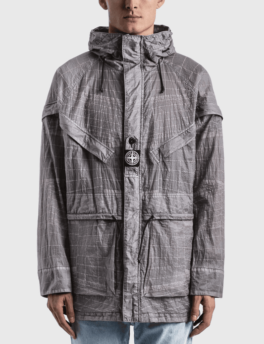 Stone Island Reflective Grid Parka In Grey