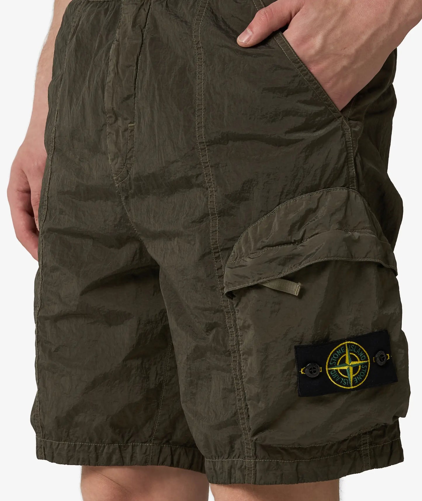 Stone Island Nylon Metal Comfort Fit Cargo Shorts In Khaki