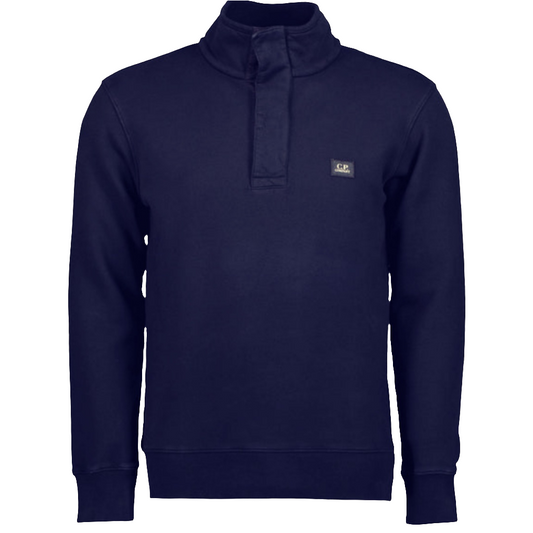 Cp Company Logo Patch Quarter Button Sweatshirt In Navy