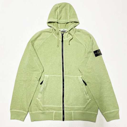 Stone Island Garment Dyed Full Zip Hoodie In Lime Green