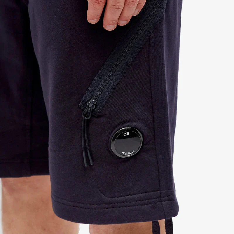 Cp Company Loose Fit Diagonal Raised Fleece Lens Shorts in Navy